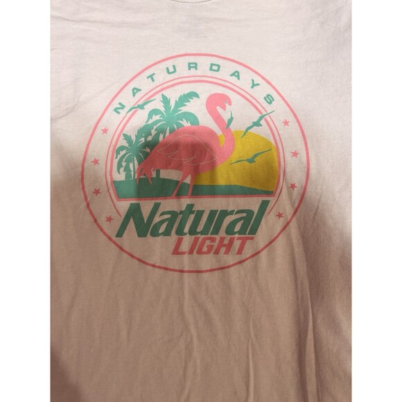 Natural Light Naturdays T-Shirt Men’s L White Flamingo Beer Graphic Tee 2022 - Picture 2 of 6